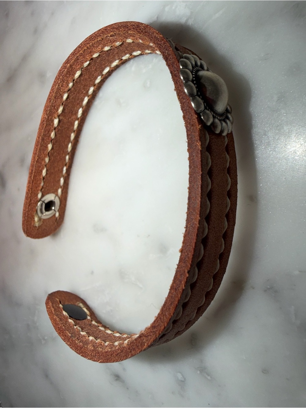Brown Leather Cuff Bracelet with Silver Concho